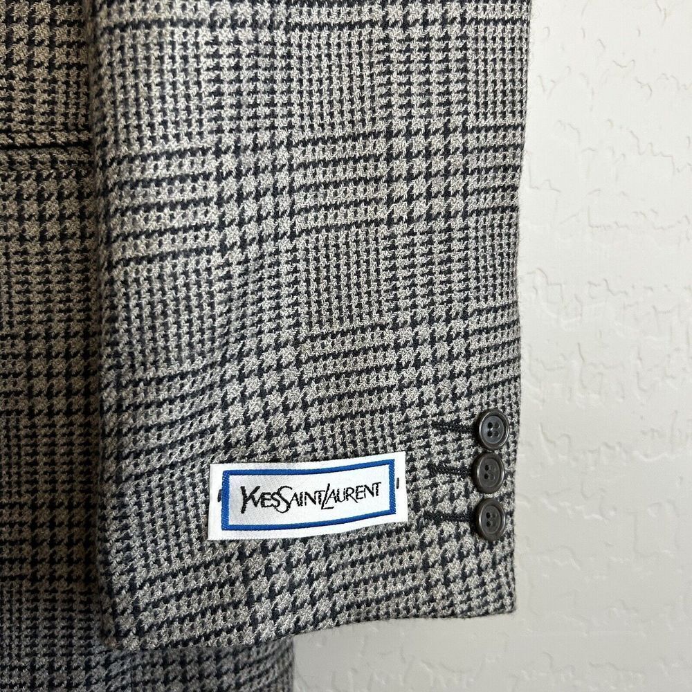 Vintage Yves Saint Laurent YSL Mens 40R Blazer Black Gray Sport Coat 2 Button - Picture 4 of 11